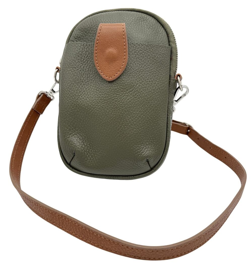 Divina Firenze Amanda Leather Cell Phone Crossbody Bag Olive Green